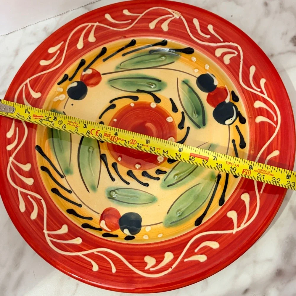 Pier 1 Imports Olive Salad Plate Hand Painted Spain Red Yellow Ceramic 9 Inch